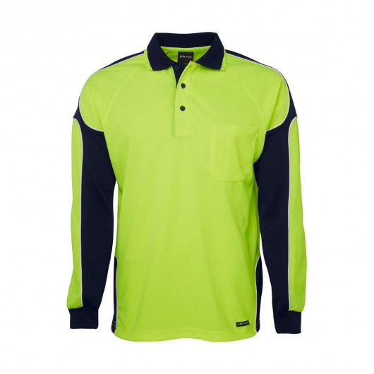 Lime Navy Gunna Hi Vis LS Polo Shirts